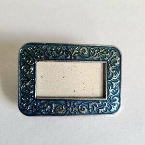 Vintage picture frame brooch. Enameled metal brooch.